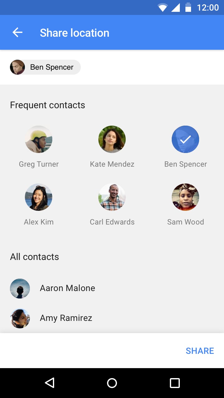 Pick who you'd like to send your location to.