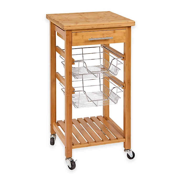 Bamboo Rolling Kitchen Cart With Storage