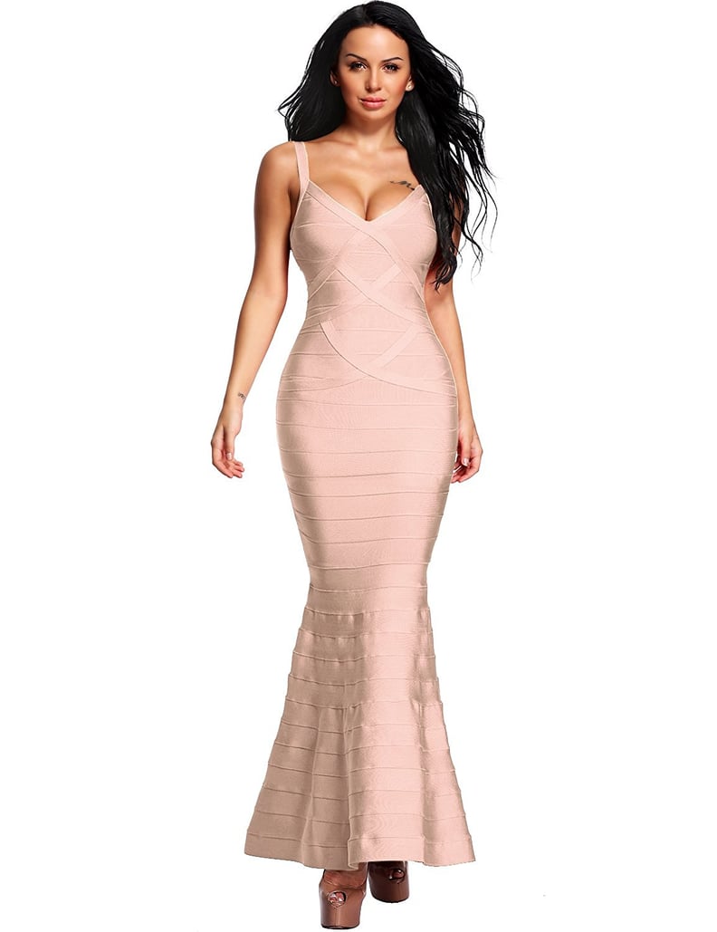 Hego Women's V-Neck Backless Fishtail Bandage Formal Evening Dress