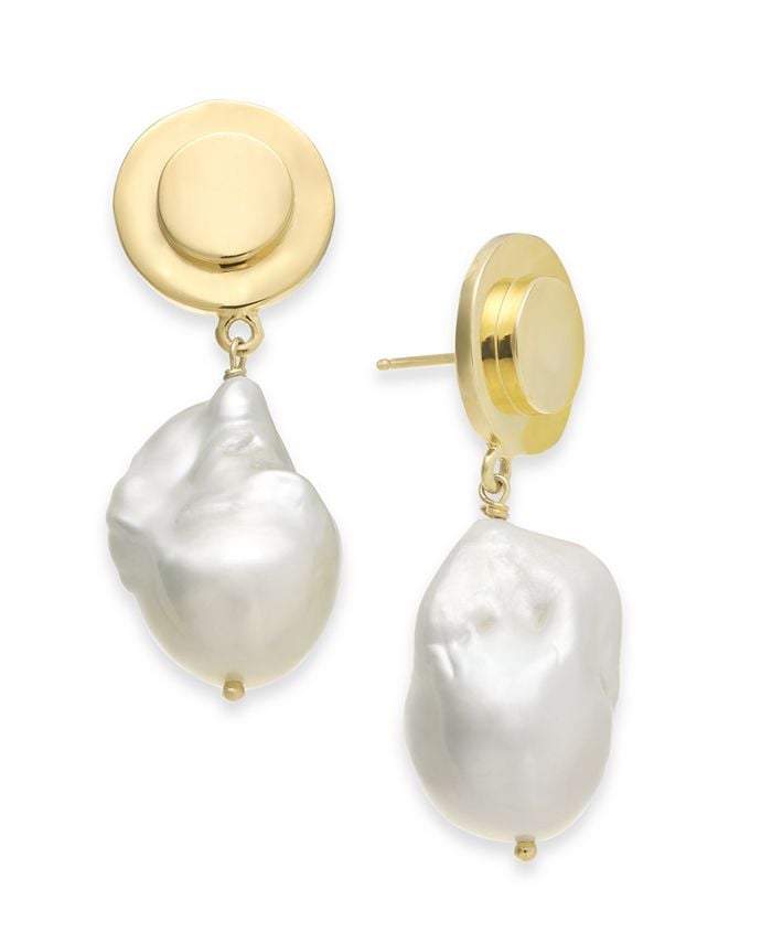 Syd and Pia NYC Katie Baroque Pearl (20mm) Drop Earrings in 14k Gold-Plated
