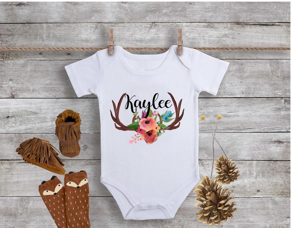 Floral Antlers Name Onesie