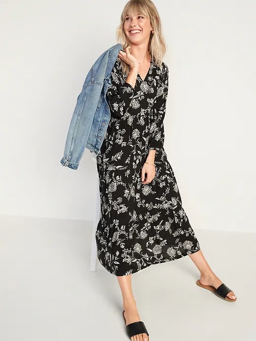 Old Navy Floral-Print Tiered-Hem Midi Swing Dress