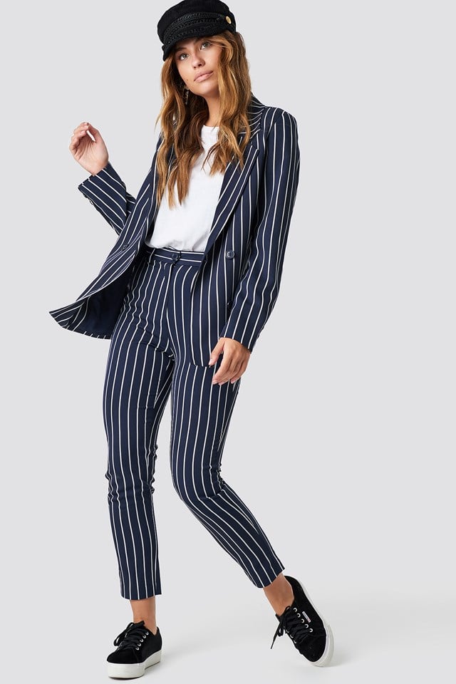 Pinstripe Slim Kim Trousers in Navy