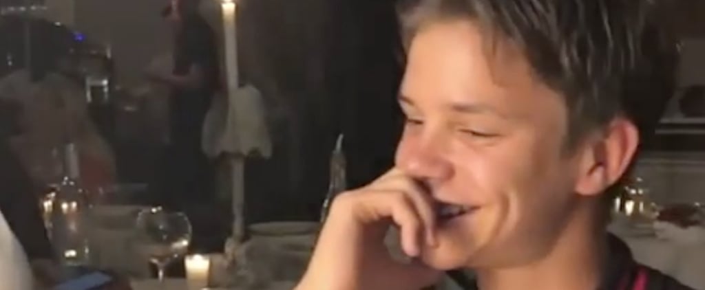 Aw! Romeo Beckham Adorably Blushes While Godfather Elton John Sings "Happy Birthday"