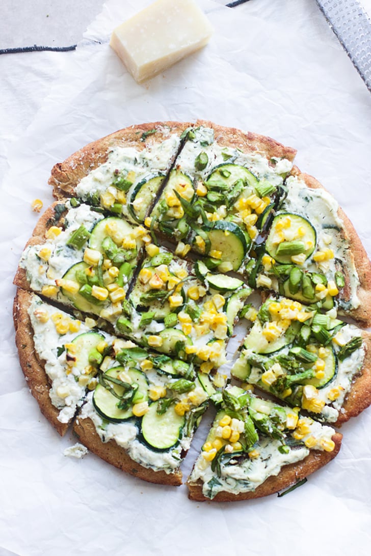 Flatbread With Herbed Ricotta, Zucchini, Asparagus, and Corn