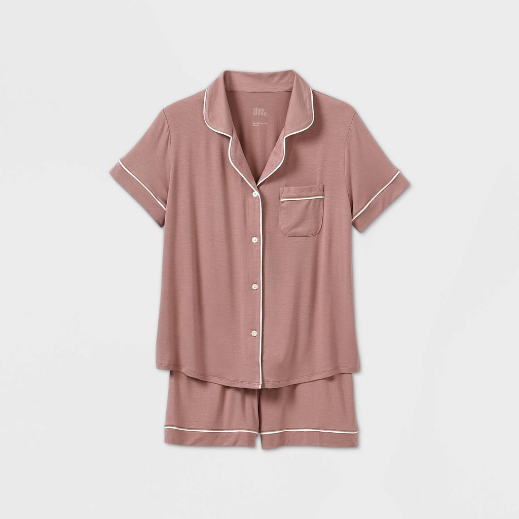 Stars Above Women's Beautifully Soft Short Sleeve Notch Collar Top and Shorts Pajama Set in Mauve