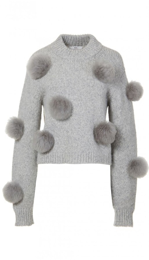 Tibi Alpaca Pom Pom Cropped Sweater