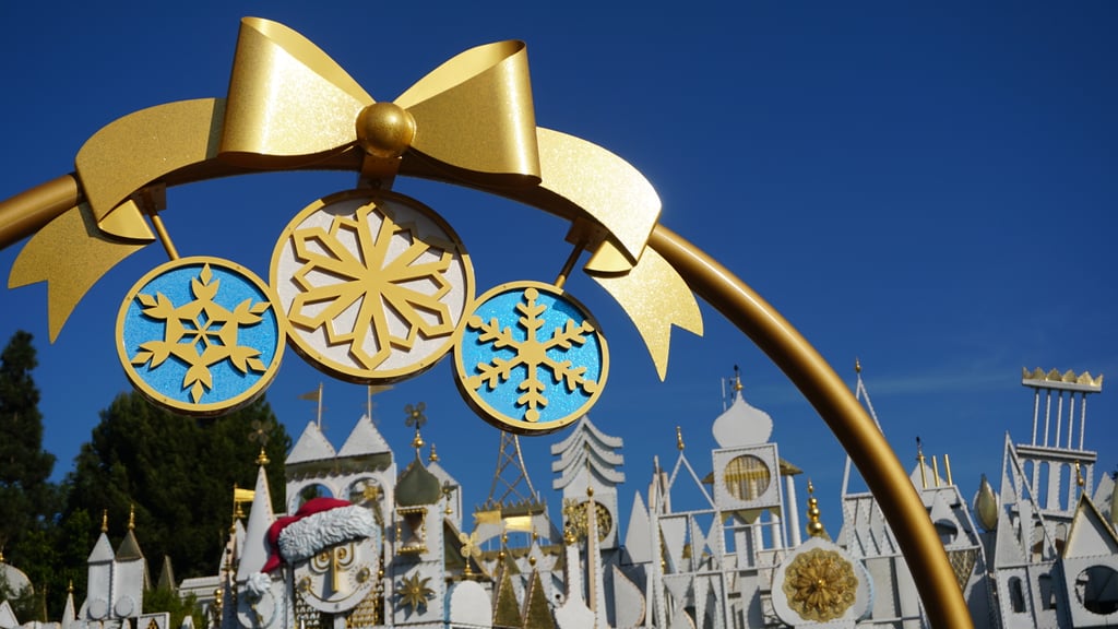 It's a Small World gets dressed up for the holidays with icicles, a snowman,  and 10-foot-wide snowflakes.