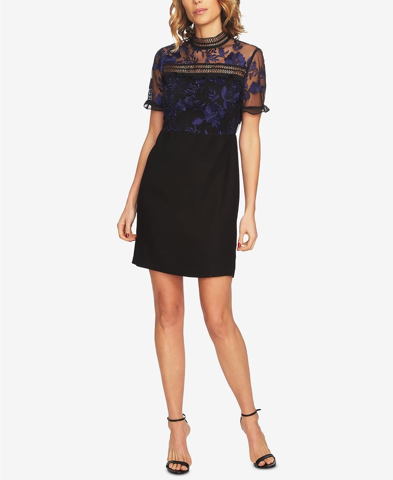 Cece Embroidered Mesh Sheath Dress