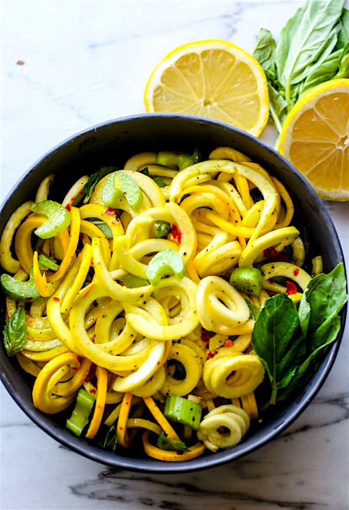 Yellow Squash Spiralized Salad With Basil and Mint
