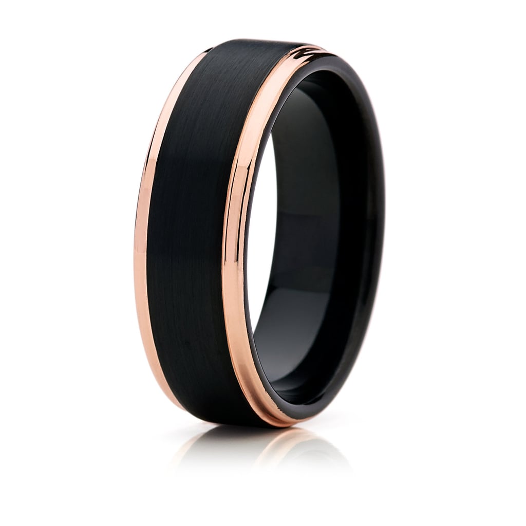 Black With Rose Gold Tungsten Men's Wedding Band ($185)