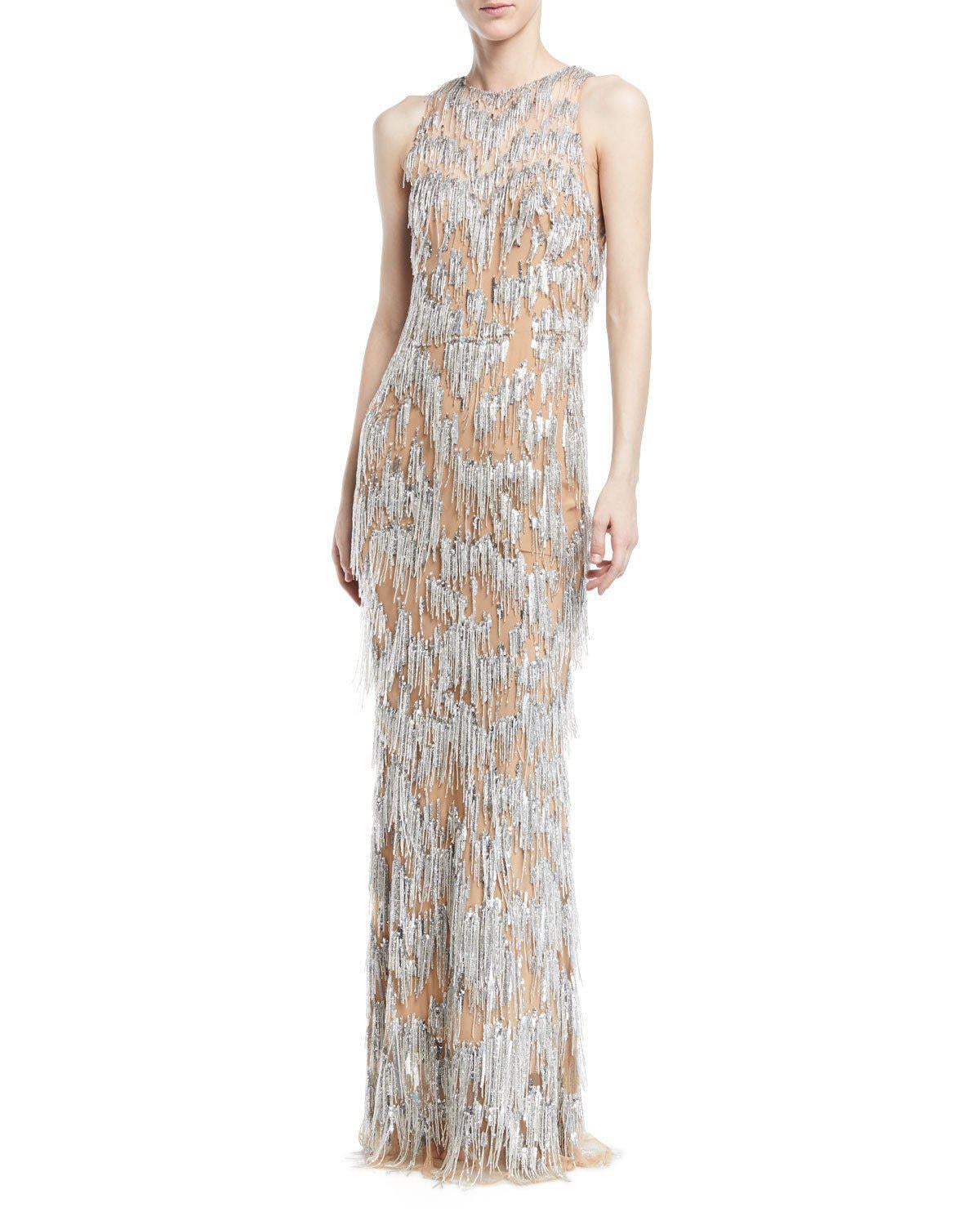 beaded fringe evening gowns