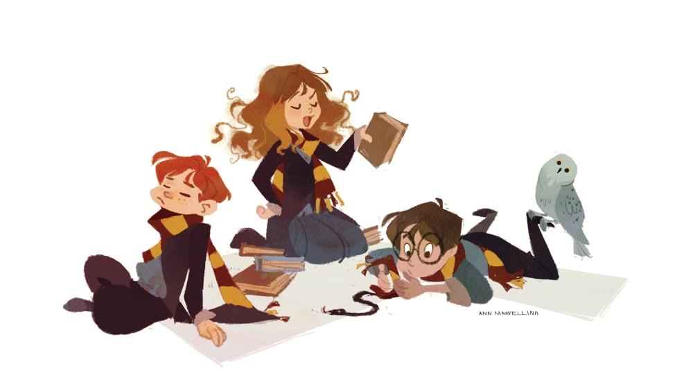 harry potter fan art ron and hermione