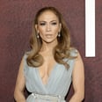 J Lo Looks Glam in a Plunging Silk Shirt and Metallic Trousers