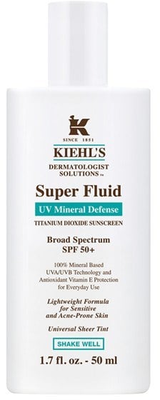 Kiehl's Dermatologist Solutions Super Fluid UV Mineral Defense Sunscreen Spf 50+ ($38) ranks well on EWG's 2017 sunscreen guide. Titanium dioxide is the active ingredient.
