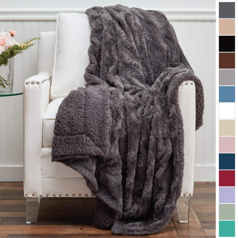 Connecticut Home Company Sherpa Reversible Throw Blanket