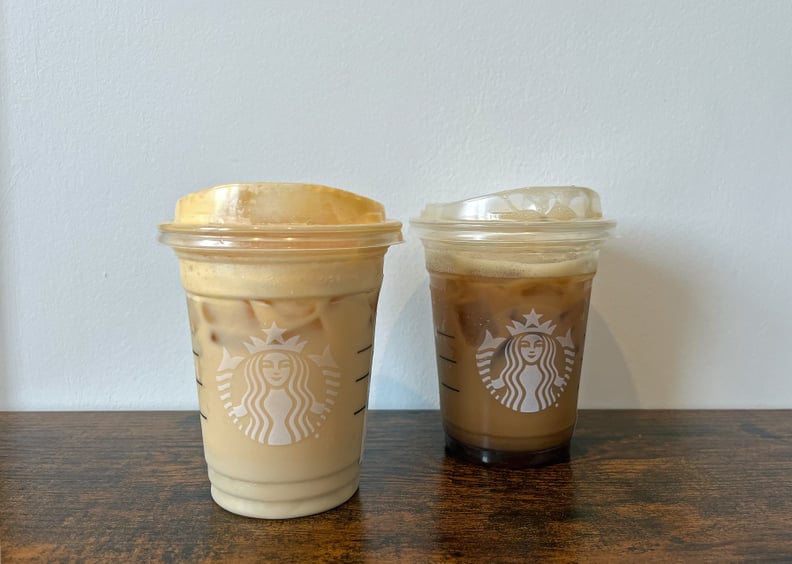 Starbucks's new Iced Pumpkin Cream Chai Tea Latte and Iced Apple Crisp Oatmilk Shaken Espresso from the fall 2023 menu.