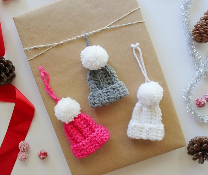 Pompom Beanie Christmas Ornaments