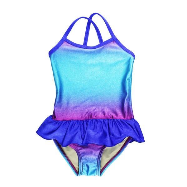 Fucshia Turq Ombre Swimsuit With Ruffle