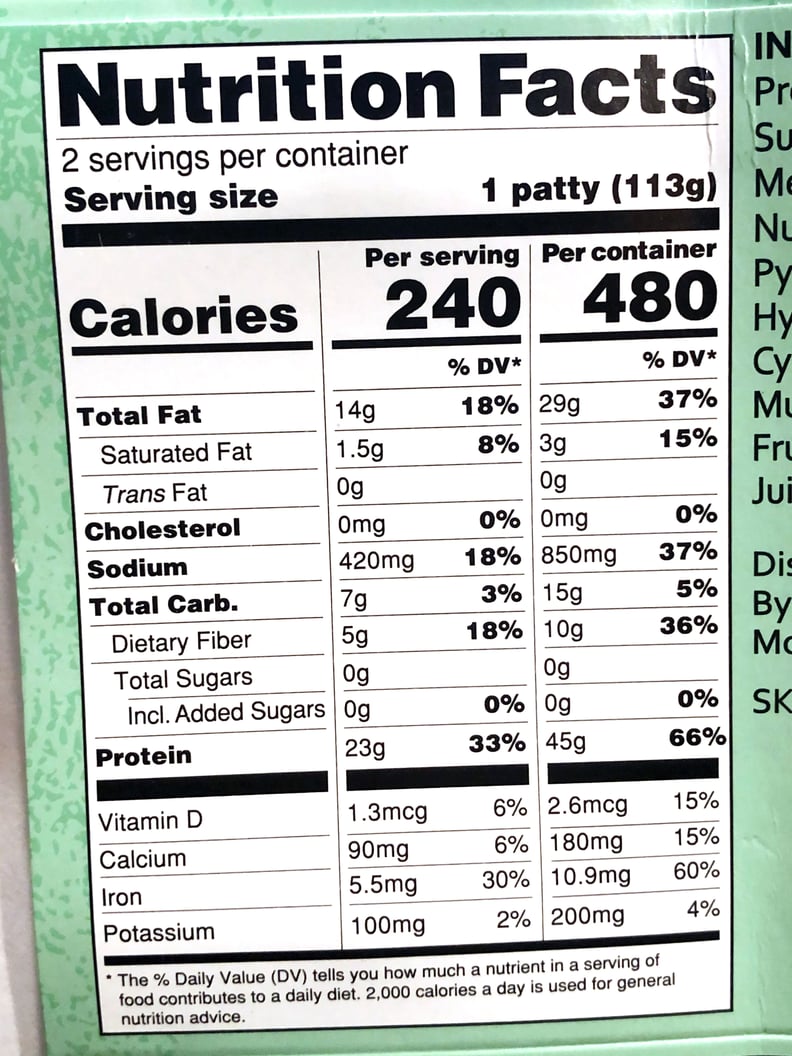 Trader Joe's Turkeyless Protein Patties Nutritional Information