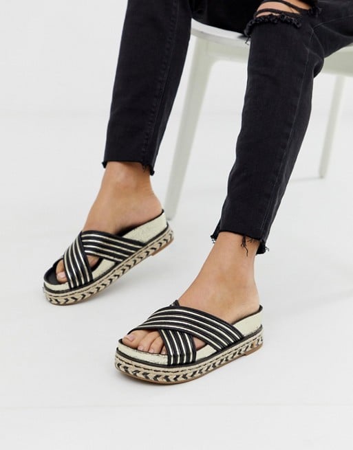 River Island flatform sandals with cross strap in black