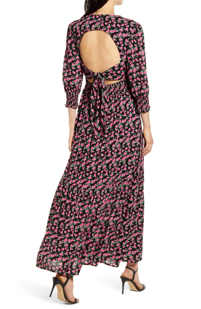 WAYF Floral Print Smocked Waist Maxi Dress