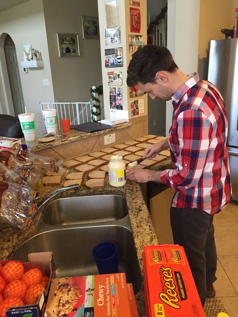 "My son put me on sandwich duty while he stuffed the bags with the stuff he picked out at the store."