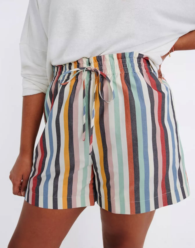 Madewell Smocked-Waist Pull-On Shorts in Rainbow Stripe