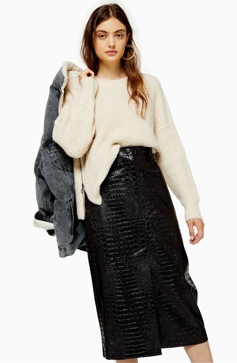 Topshop Vinyl Croc Midi Skirt