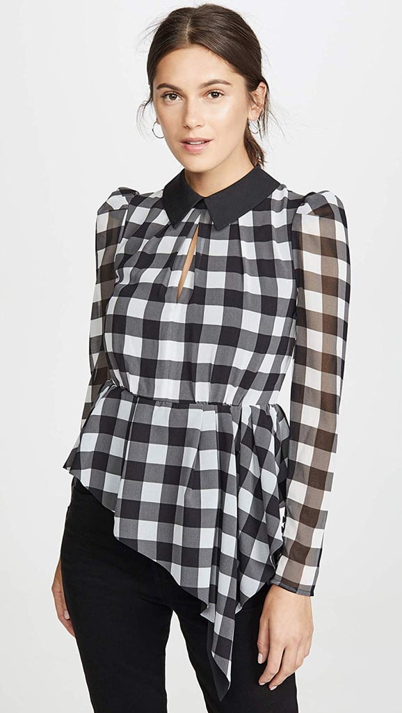 Self Portrait Monochrome Gingham Printed Top