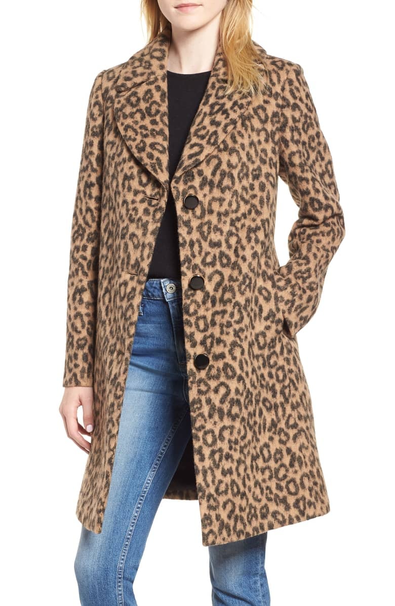 Kate Spade New York Leopard Wool Blend Coat