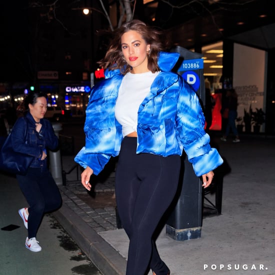 Ashley Graham Blue Coat and Black Leggings 2019