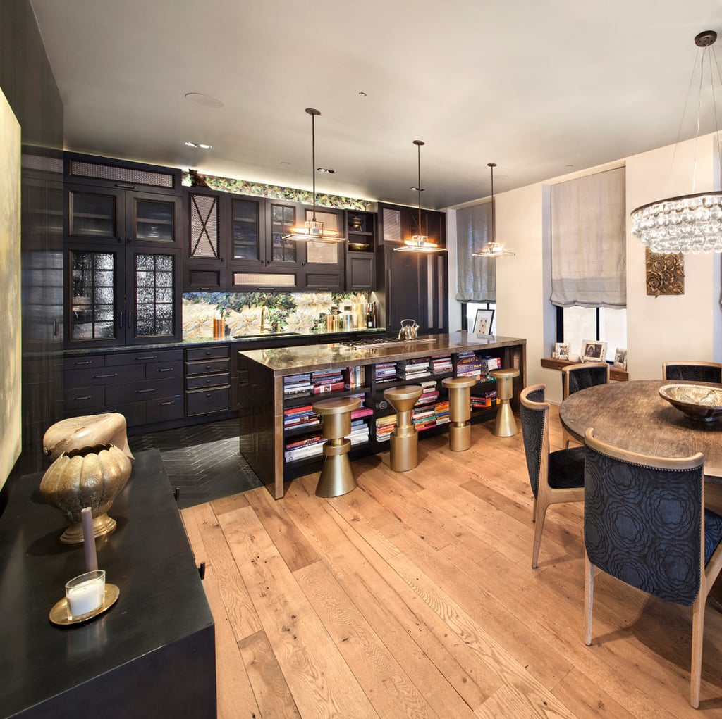 Brass stools made a bold and modern statement in the kitchen.