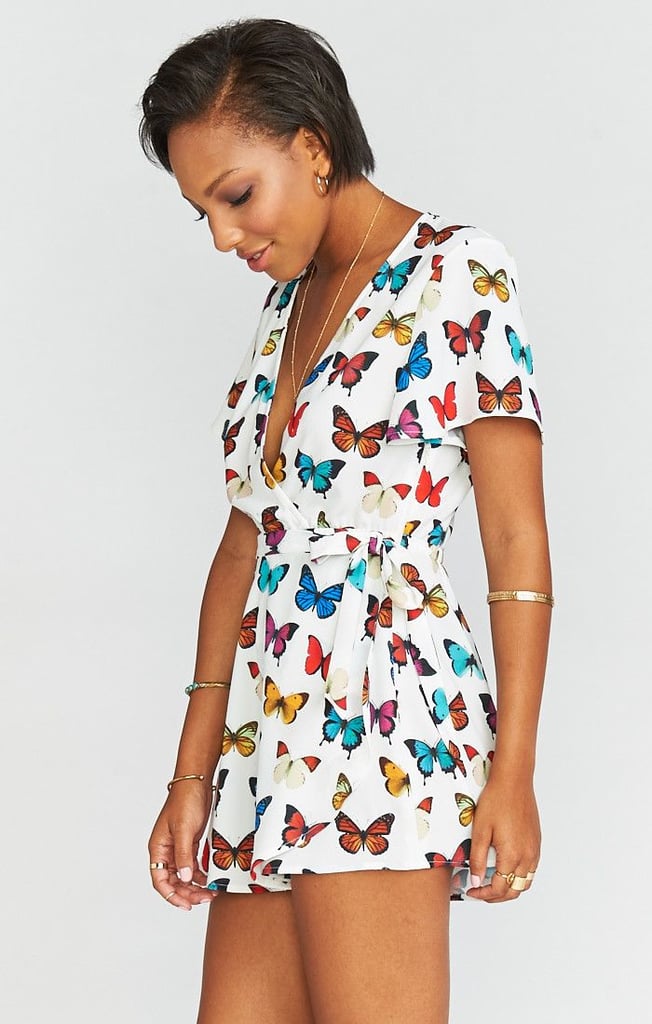 MUMU Sabrina Romper in Butterflies in my Eyes Crinkle Stretch