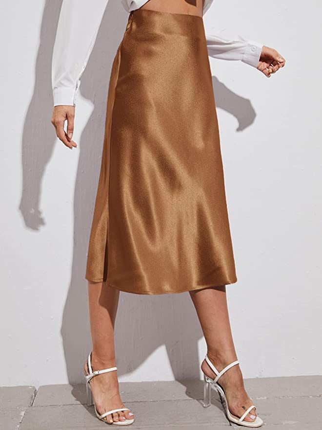 Bottoms: Verdusa Elegant High-Waist Satin A-Line Flared Midi Skirt