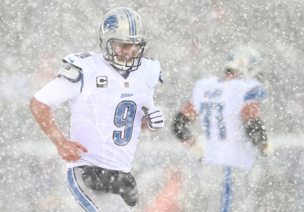 The Detroit Lions' Matthew Stafford ran through the snow during his team's game against the Philadelphia Eagles.
