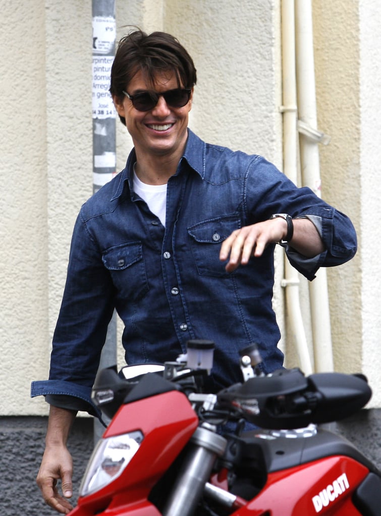 In December 2009, Tom Cruise hopped onto a motorcycle while shooting Knight and Day.