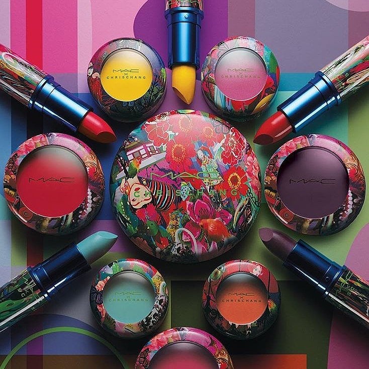 POPSUGAR: How did you come to collaborate with MAC?
Chris Chang: It’s a dream come true. I never thought that I would be applying my aesthetics to cosmetics. I have done colors and patterns all my life and I’ve used MAC since I was in college, so when [the brand] found me in China, it felt like the perfect fit. 
It just felt like a getting together of kindred spirits that were all about colors and were inspired by daring, confident women — who dress for themselves, who do the makeup for themselves and not necessarily to be sexy or be pleasing to men. I really hope we find women around the world that won’t care about “what my boyfriend thinks” when wearing that blue lipstick, because it's all for ourselves.
PS: Do you remember what your first MAC product was?
CC: Lipstick! Yeah, because I’ve got these big gigantic lips that are so uncommon for the Chinese. I was taunted a lot as a child, and these lips didn’t become appealing or "on trend" until the last seven or eight years. But before that, it was something I was insecure about. That insecurity turned into the extreme. [Now] I want to play it up and I don’t care if people find it appealing or attractive.
PS: What’s the story behind the print on the packaging?
CC: This collection is called “Kunqu Madness,” and it's about giving something historical a futuristic spin. Kunqu is one of the oldest performance arts in China. [The performers] have really theatrical, colorful makeup and headdresses — everything is very elaborate. When the MAC collaboration came up, it took a split second to decide that this [would be the inspiration], because everything in the Kunqu is always the way I dress. 
PS: How so?
CC: When I was going to [Parsons School of Design] in the '80s, people were always talking about minimalism: “when you’re done with your design, take that one last thing away.” I felt so awkward in this whole teaching method. I thought, “minimalism? . . . I’m definitely maxi.” There’s something about Kunqu that’s also very maximalistic and extreme — the makeup, the singing — and also, it’s very poetic.