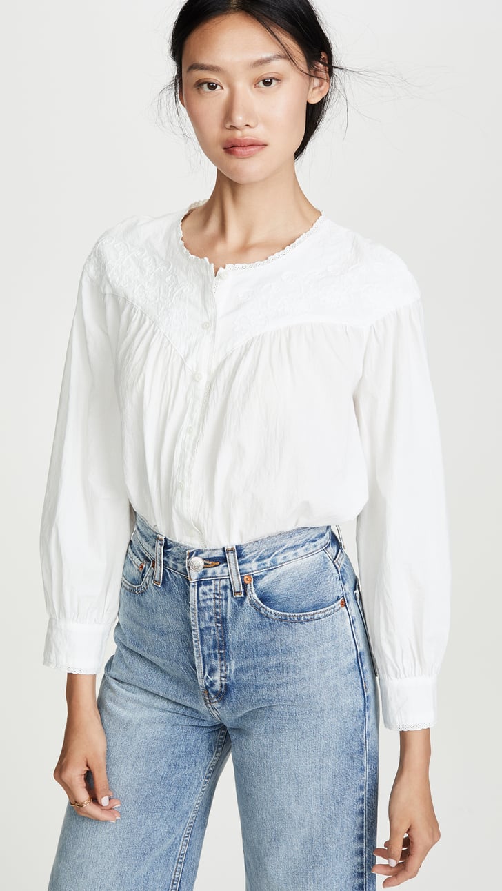 The Great. The Western Smock | Best White Blouses For Women | POPSUGAR ...