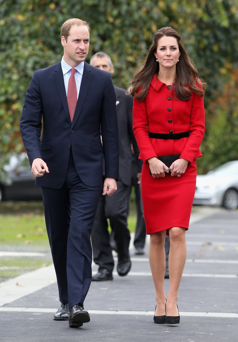 Kate Selected a Crisp Red Suit to Match Her Guy’s Tie