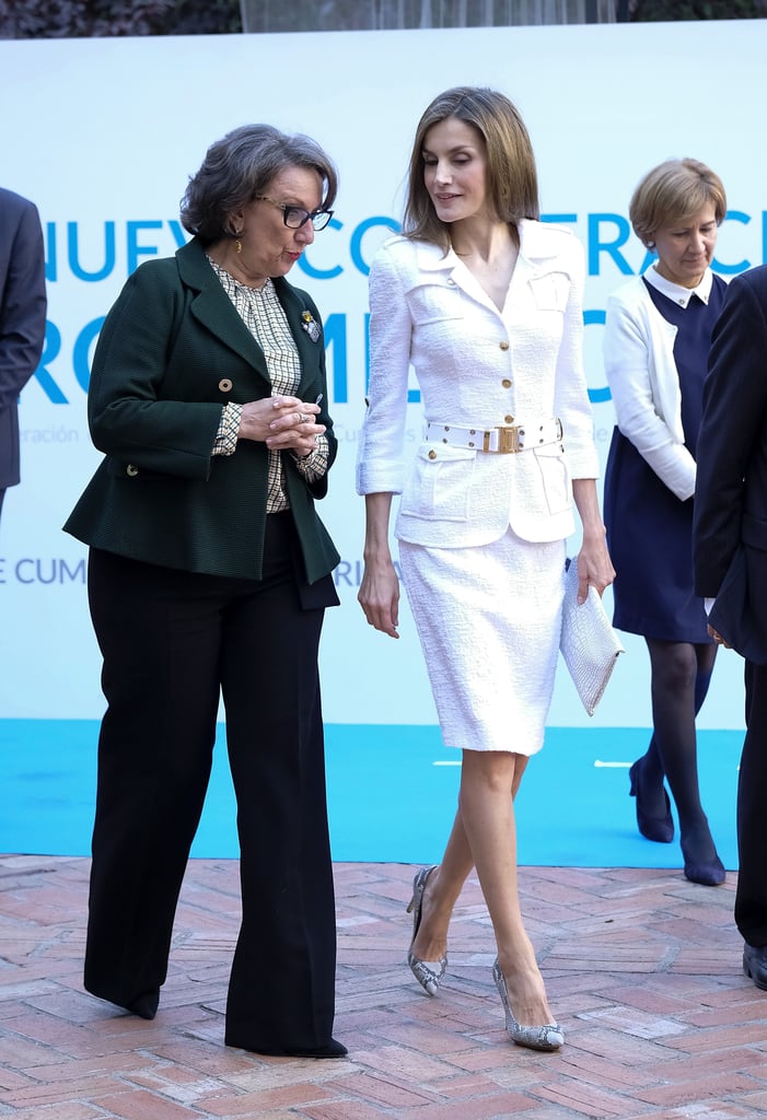 Queen Letizia's Felipe Varela White Suit October 2016