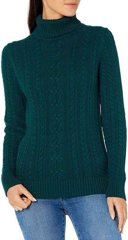 Essentials Women's Fisherman Cable Turtleneck Sweater (Available in  Plus Size)