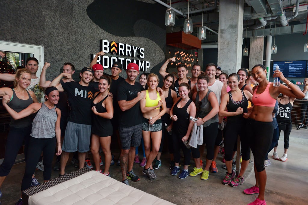 After an intense workout, Ellie posed with her classmates at the Miami Barry's Bootcamp gym.