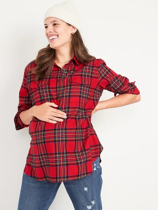 Old Navy Maternity Oversized Boyfriend Plaid Flannel Shirt