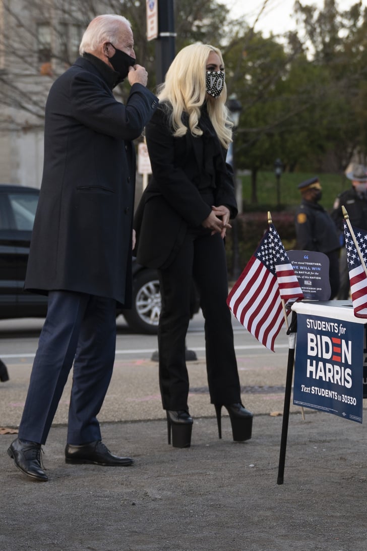 Lady Gaga Wears Vote Mask and Platform Boots to Biden Event