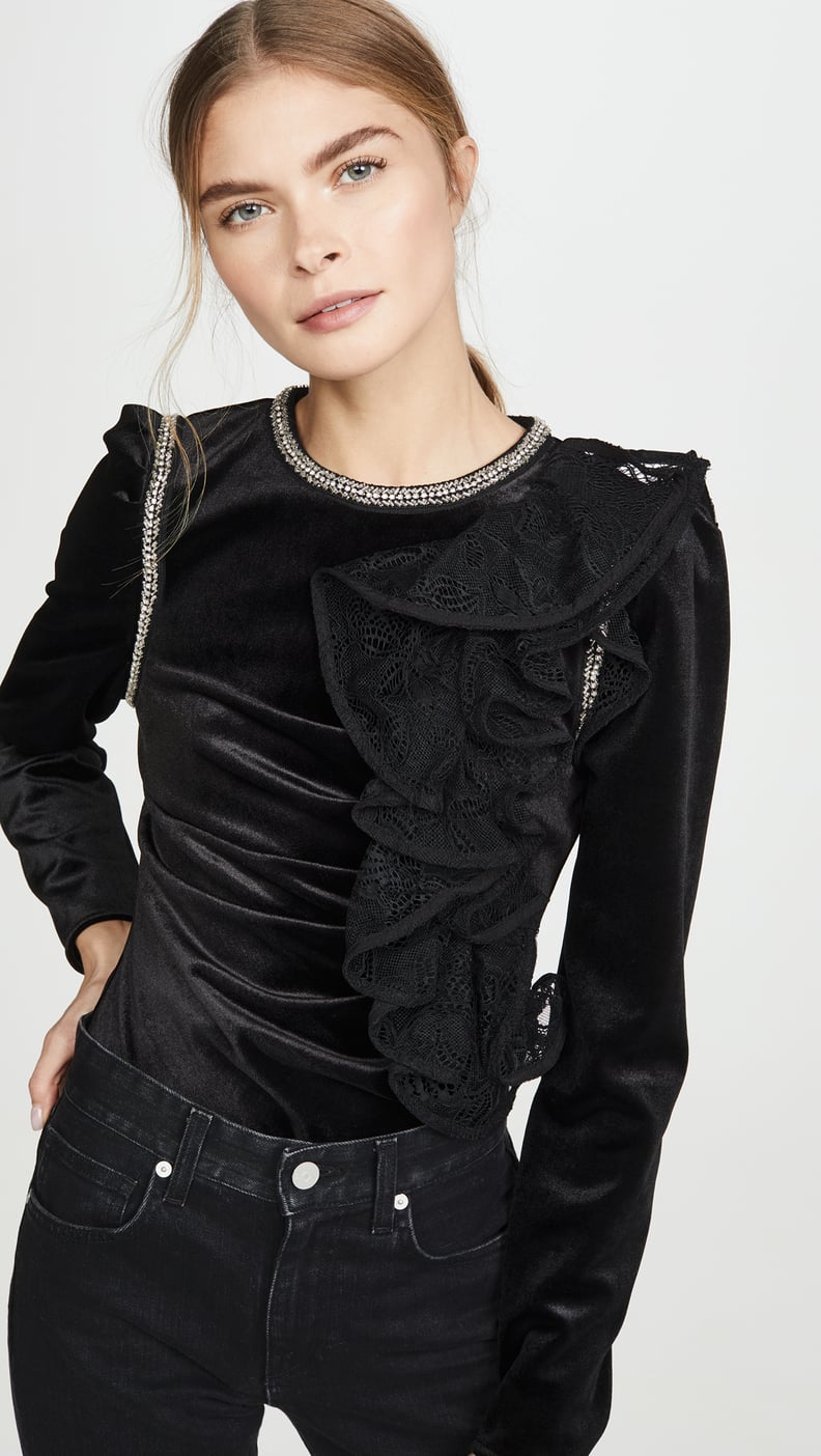 Self-Portrait Velvet Ruffle Top