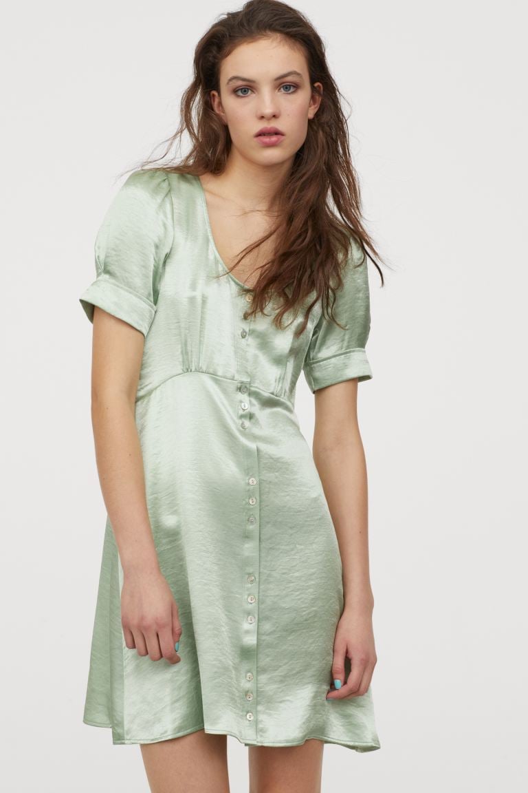 button down satin dress