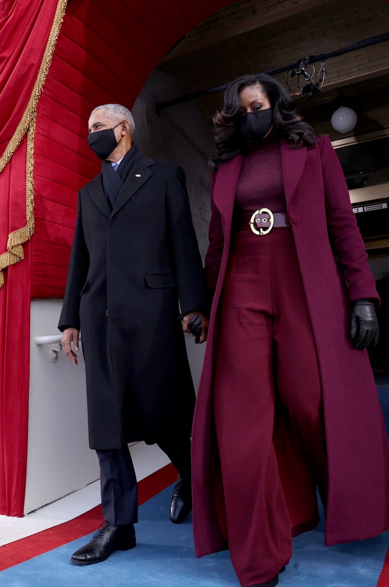WASHINGTON, DC - JANUARY 20: Former U.S. President Barack Obama and wife Michelle Obama arrive for the inauguration of President-elect Joe Biden on the West Front of the U.S. Capitol on January 20, 2021 in Washington, DC. During today's inauguration cerem