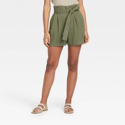 A New Day Women's High-Rise Paperbag Shorts- (Light Brown Gingham
