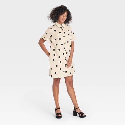 Dotted Design: Who What Wear Short Sleeve Button-Up Trapeze Dress